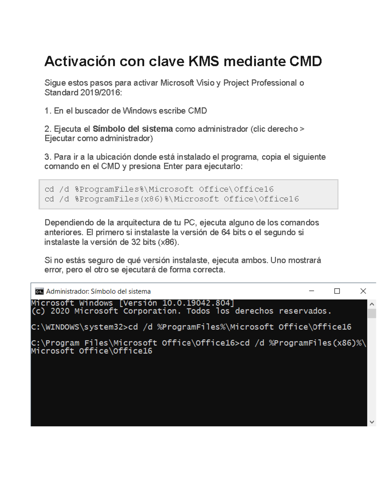 Activación con clave KMS mediante CMD Activación con clave KMS