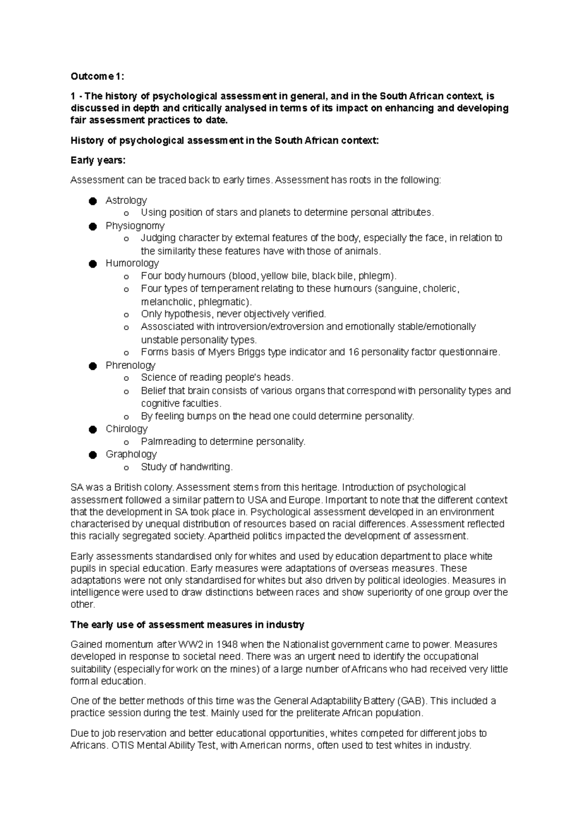 IOP4861 Complete notes 2 - Outcome 1: 1 - The history of psychological ...