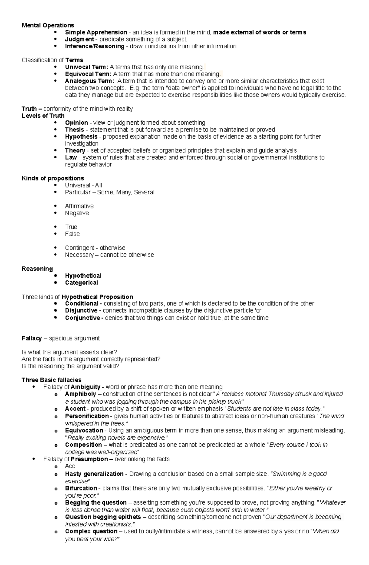 Legal Philosophy Reviewer - Mental Operations Simple Apprehension - an ...