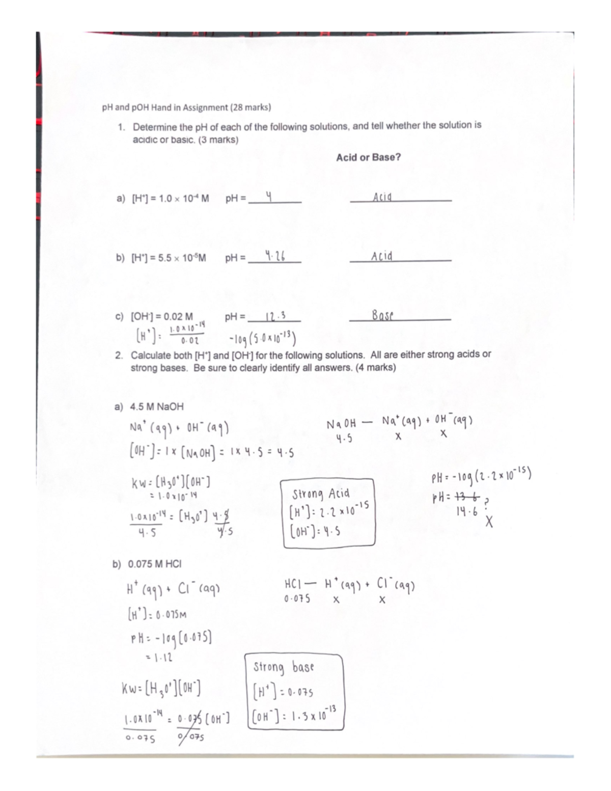 P H and p OH Hand in Assignment (28 marks) - - Studocu