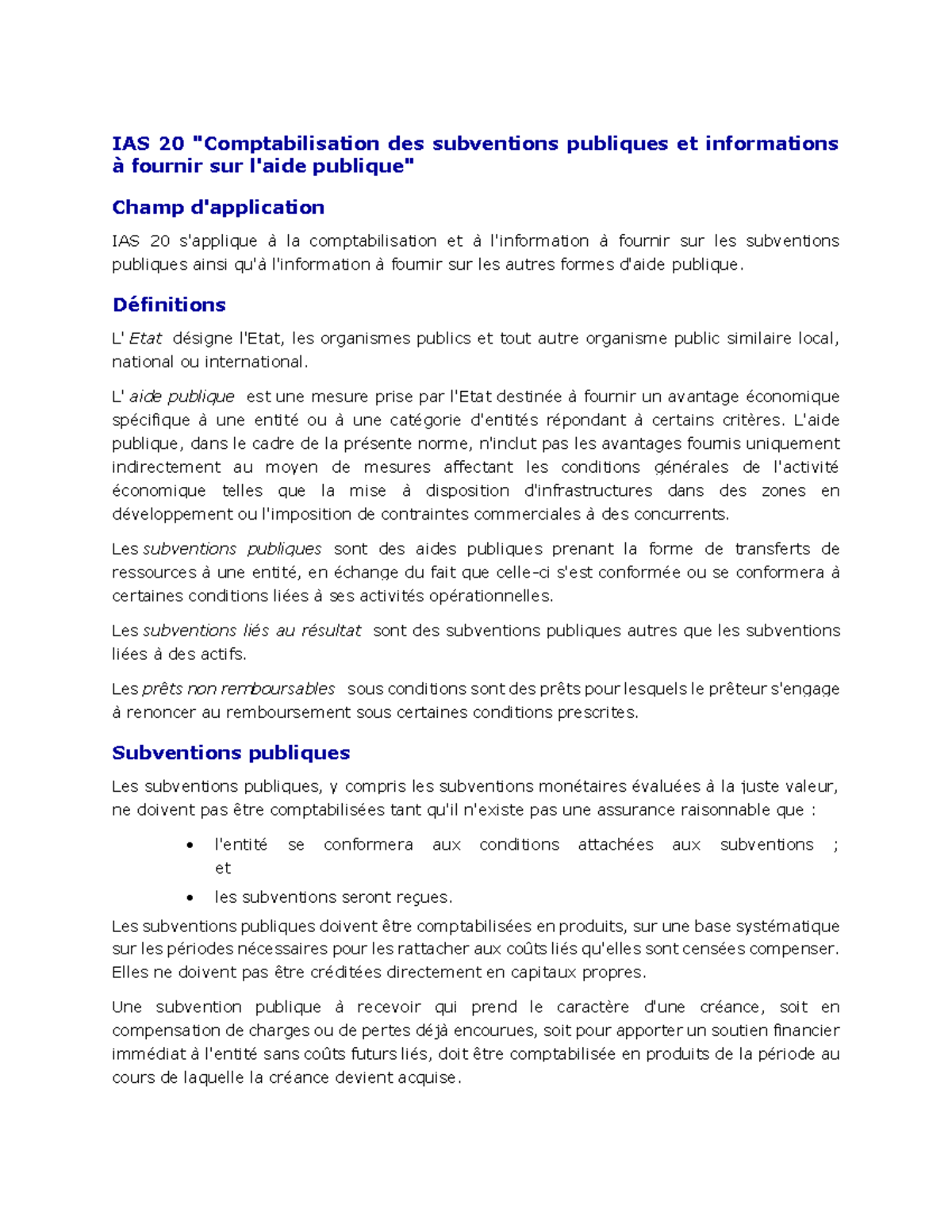 IAS 20 Resume Manuel CPA CANADA - IAS 20 "Comptabilisation des ...