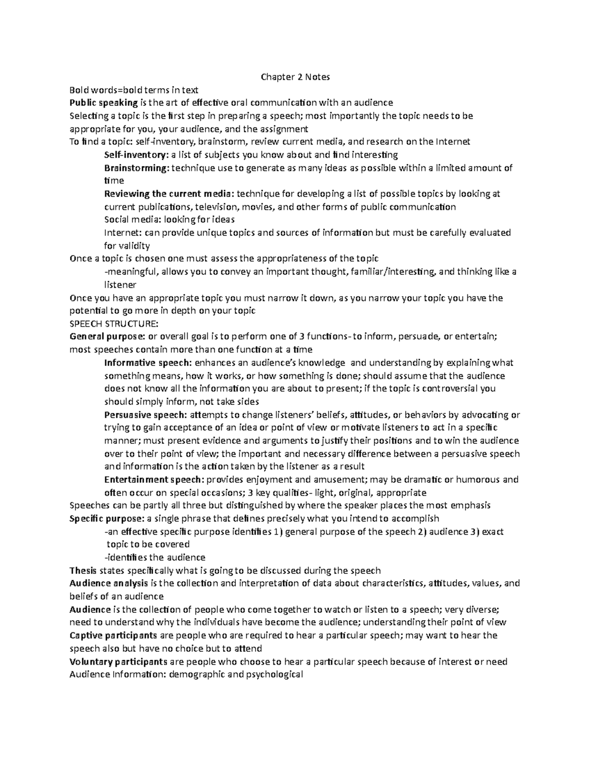 Comm Chapter 2 Notes - Chapter 2 Notes Bold words=bold terms in text ...