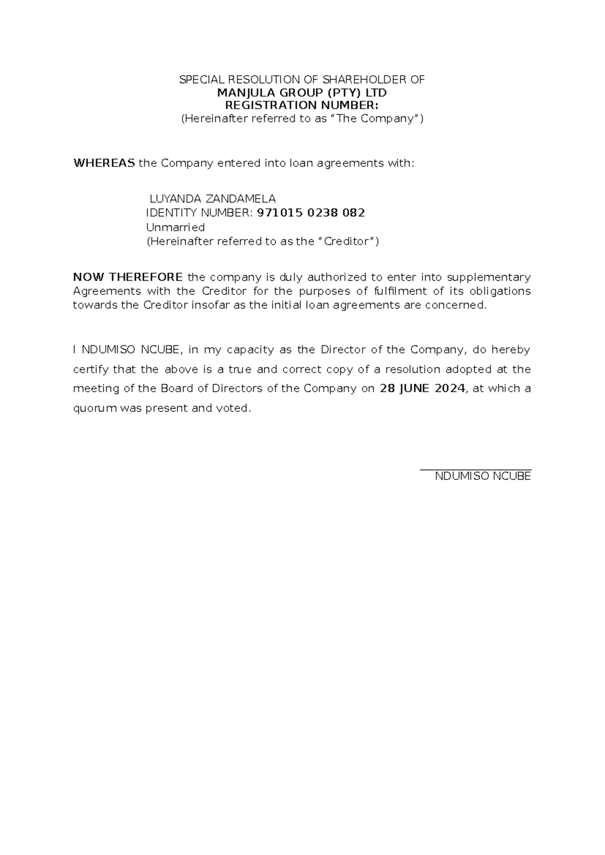 Special Resolution OF Shareholder OF - SPECIAL RESOLUTION OF ...