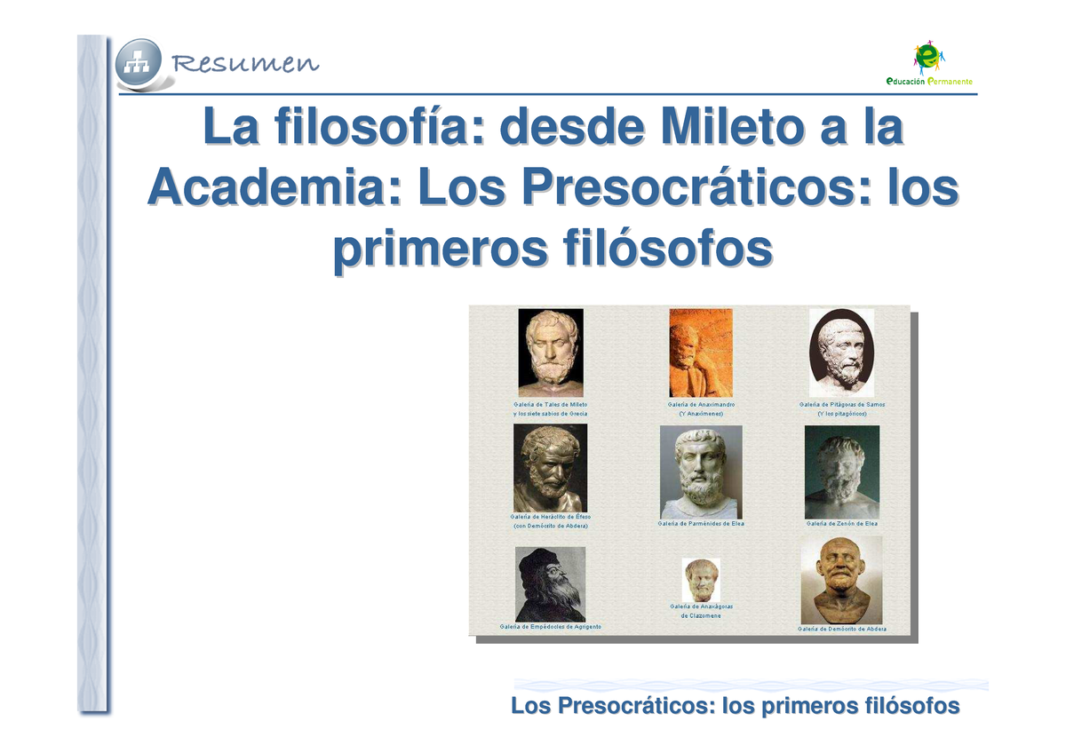 Los Presocráticos Los primeros filosofos Los Presocr á ticos l os primeros fil ó sofos La