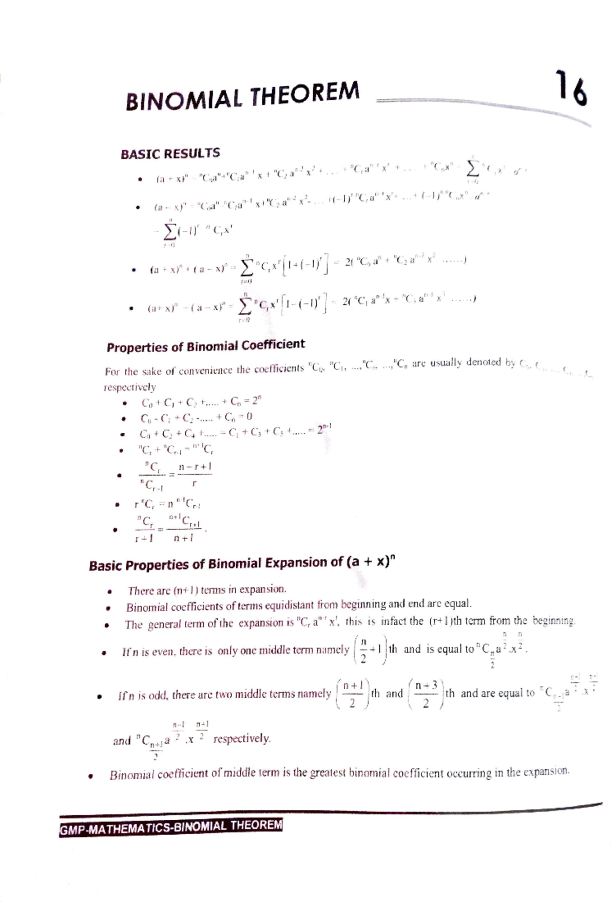 16. Binomial Theorem - Mathematics-II - Studocu