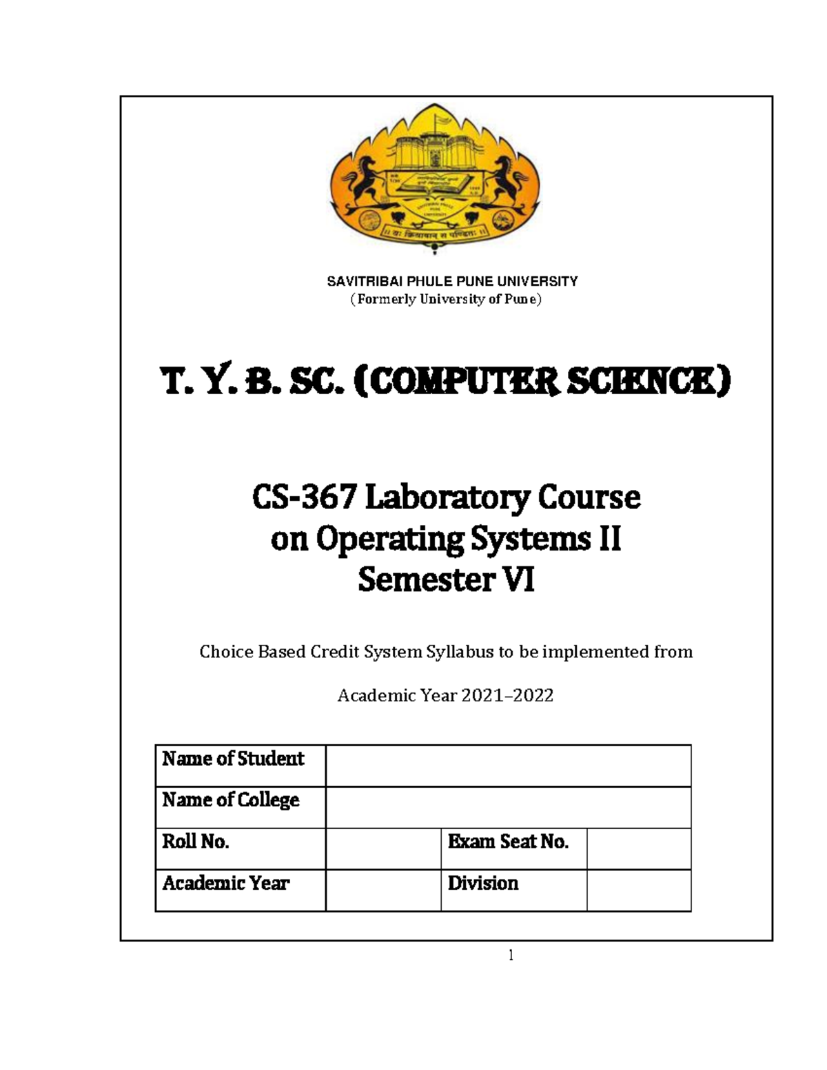 CS-367 Operating System Lab Book SEM-II-1 - 1 SAVITRIBAI PHULE PUNE ...