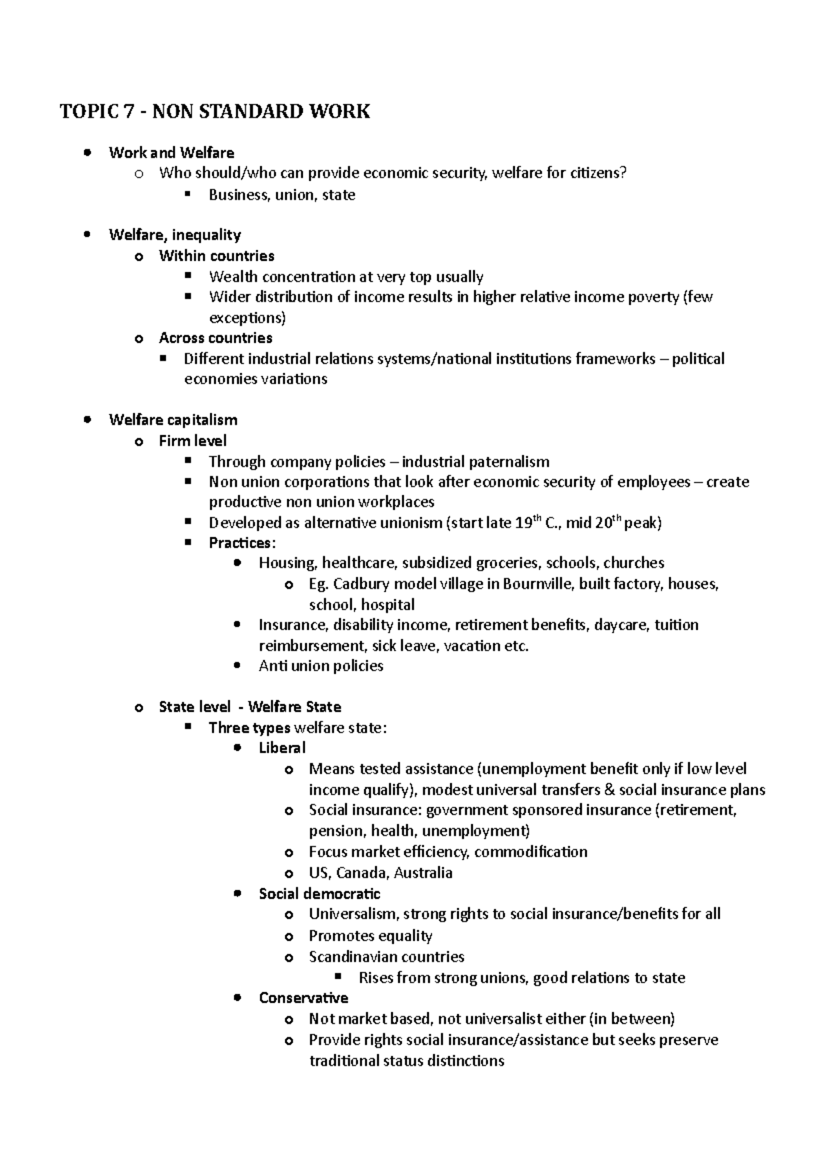 Non standard work TOPIC 7 NON STANDARD WORK Work and Welfare o Who