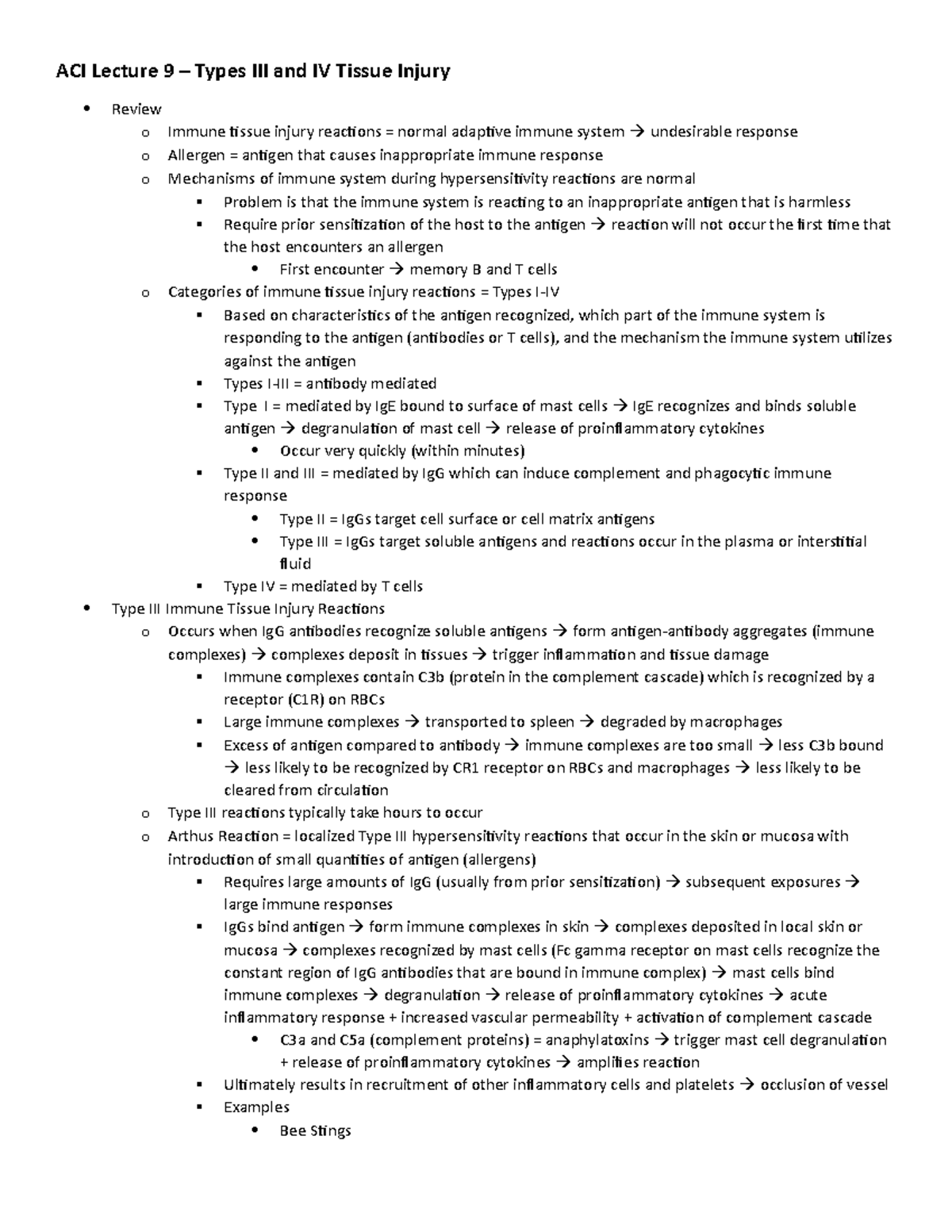 ACI 9 - Types III and IV Tissue Injury - ACI Lecture 9 – Types III and ...