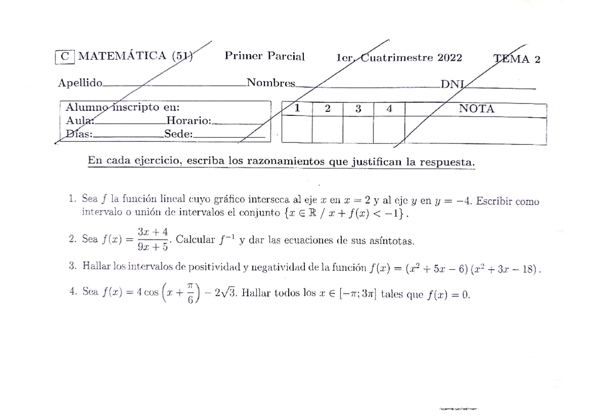 Primeros Parciales Matem Ã¡tica 51 - Matemática 51 CBC - Studocu