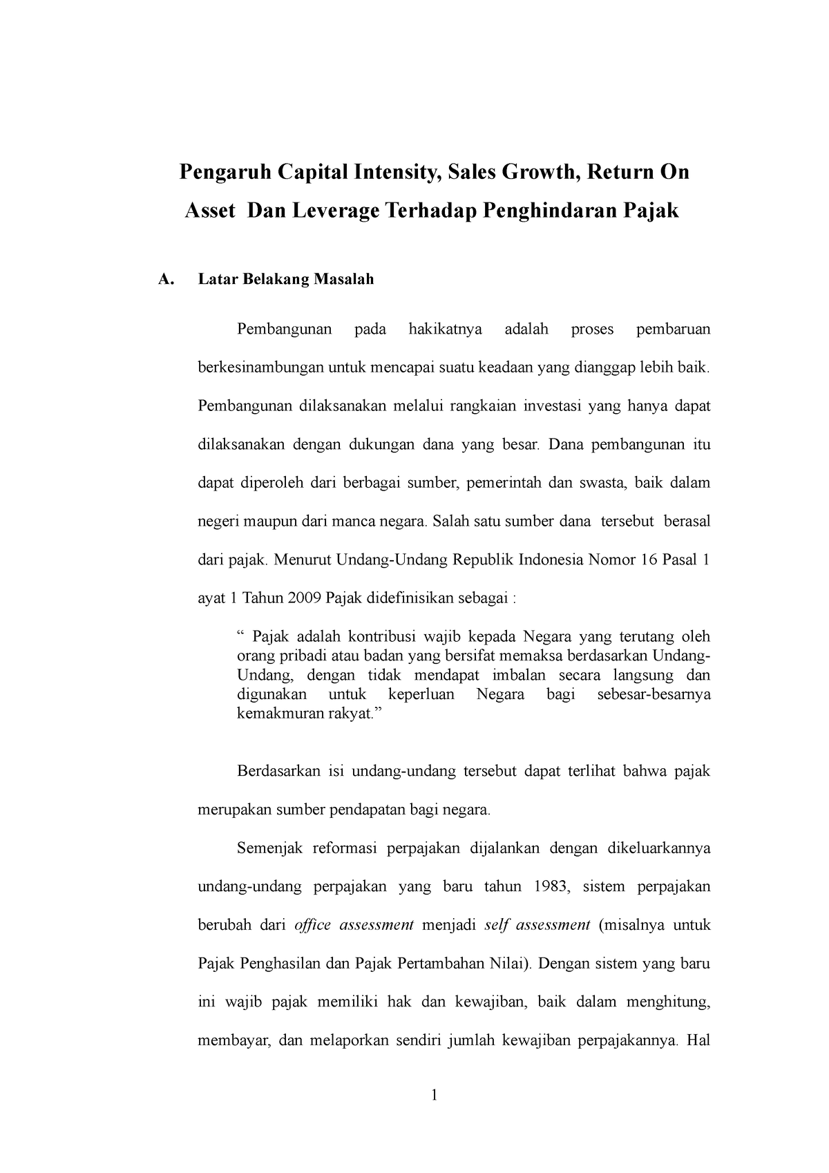 Pengaruh Capital Intensity, Sales Growth, Return On Asset Dan Leverage ...