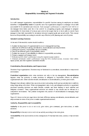 Responsibility Accounting AND Segment Evaluation