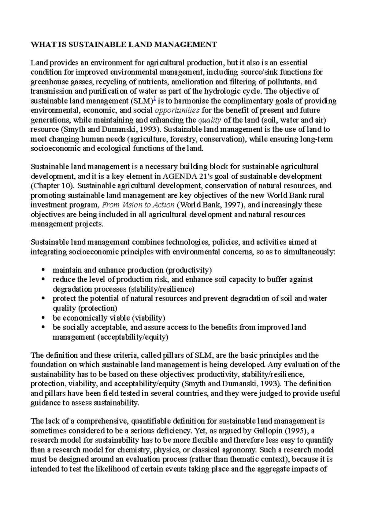WHAT IS Sustainable LAND Management WHAT IS SUSTAINABLE LAND
