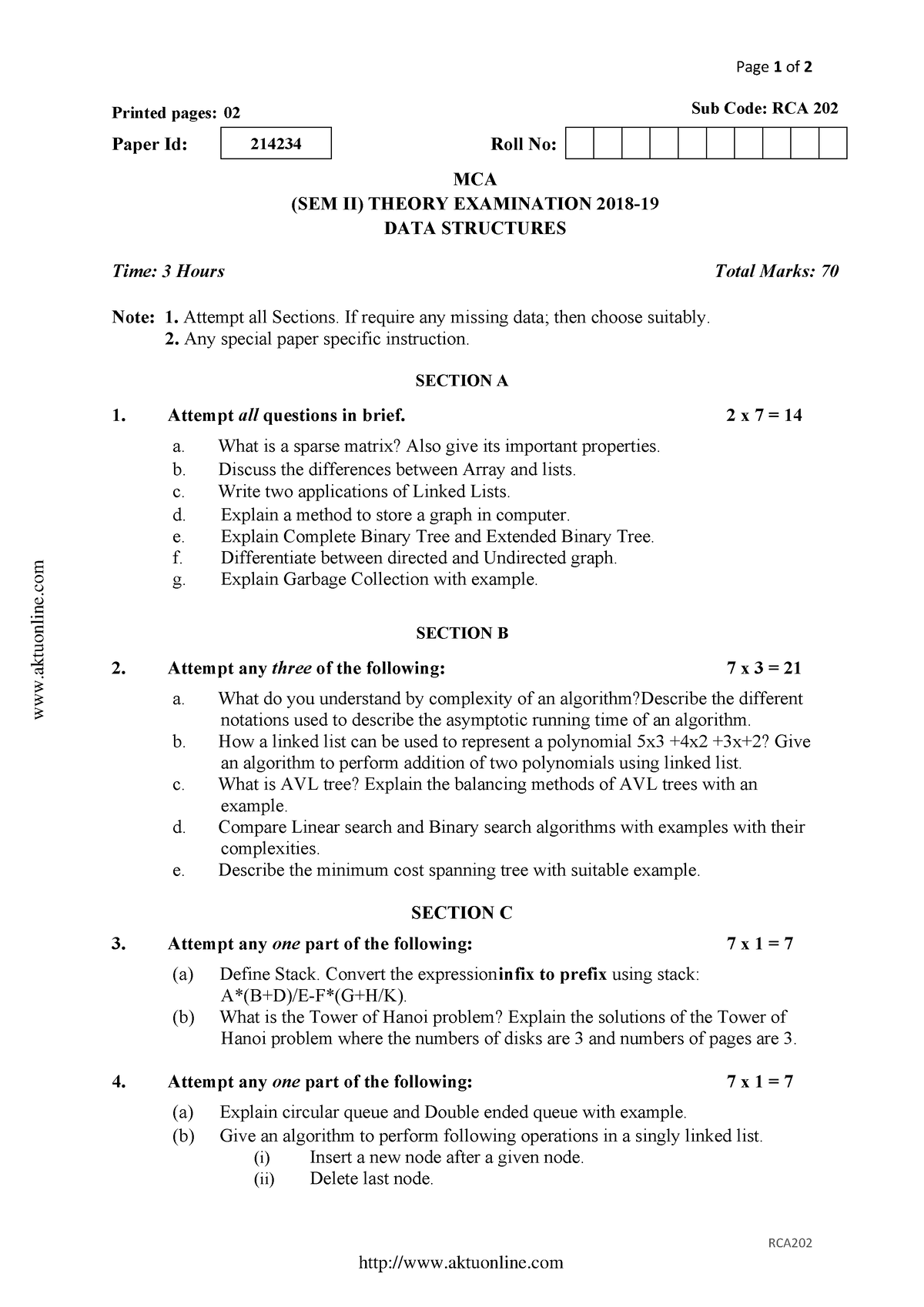 Mca 2 sem data structures rca202 2019 - Data Structure - KIET - Studocu