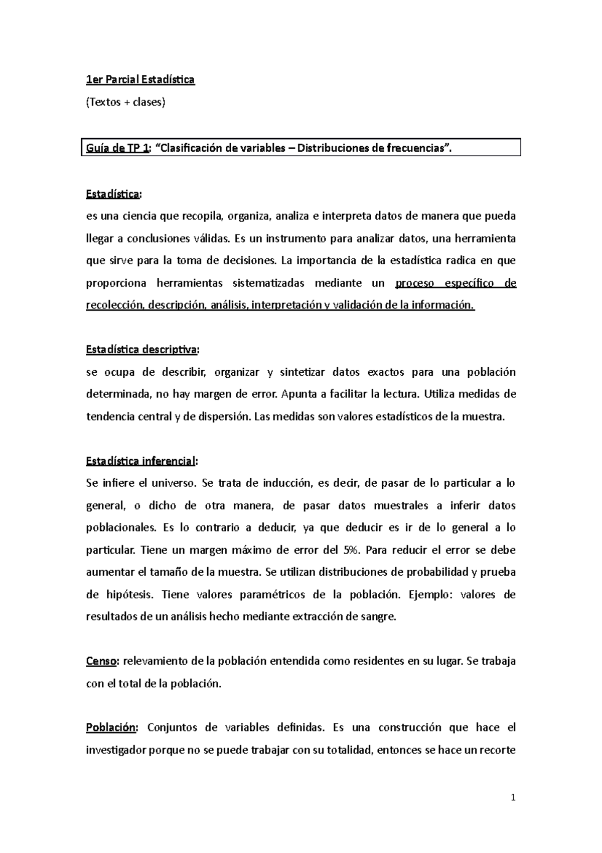 Estadí Stica Resumen Primer Parcial - 1er Parcial Estadística (Textos ...