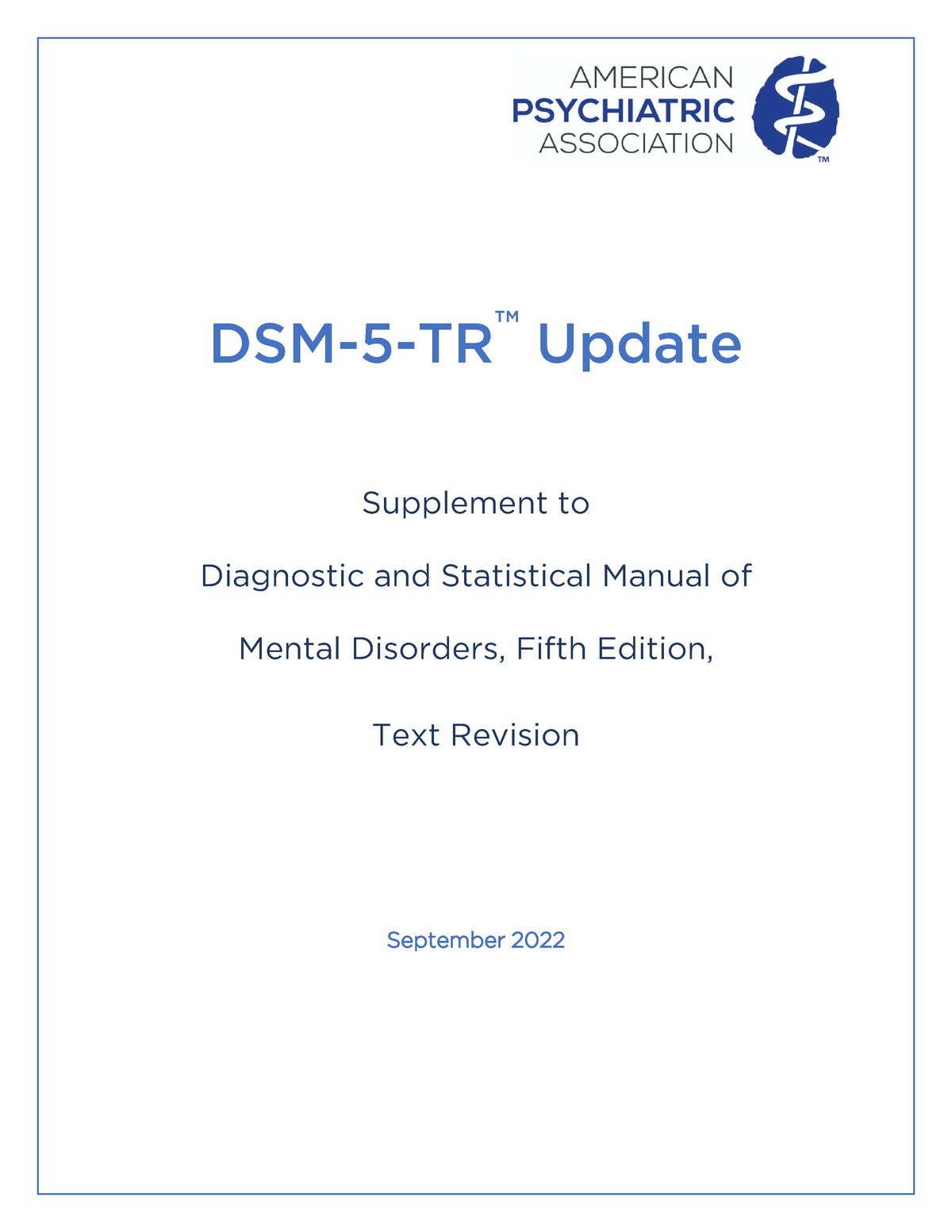 APA DSM5TR Update September 2022 - DSM-5-TR ™ Update Supplement To ...