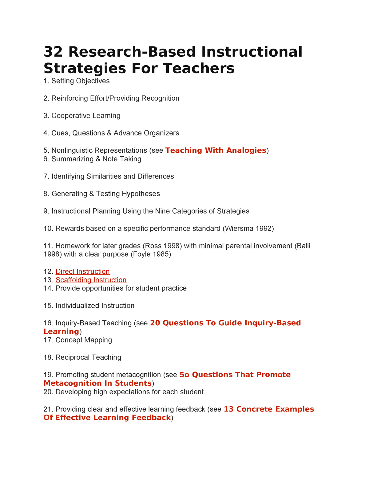 32 Research Based Teaching Strategies - 32 Research-Based Instructional ...