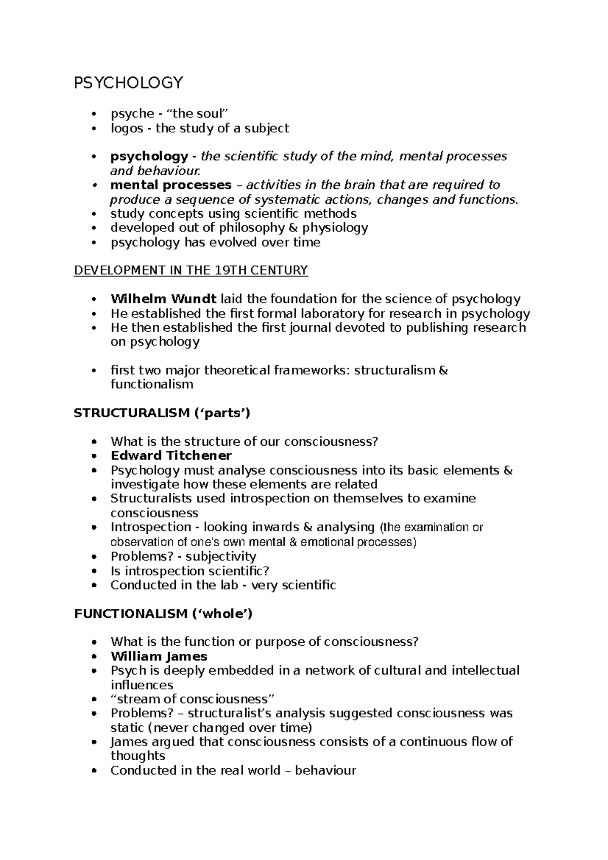 Psychology Chapter 1 Notes - PSYCHOLOGY Psyche - “the Soul” Logos - The ...