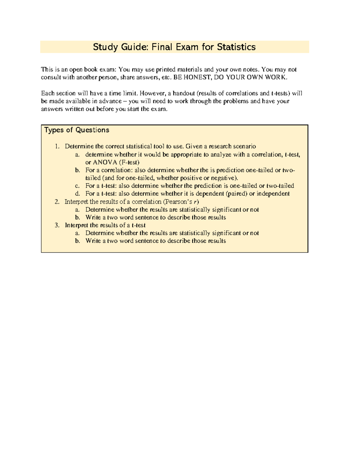 Study Guide Stats Final Exam - Study Guide: Final Exam for Statistics ...