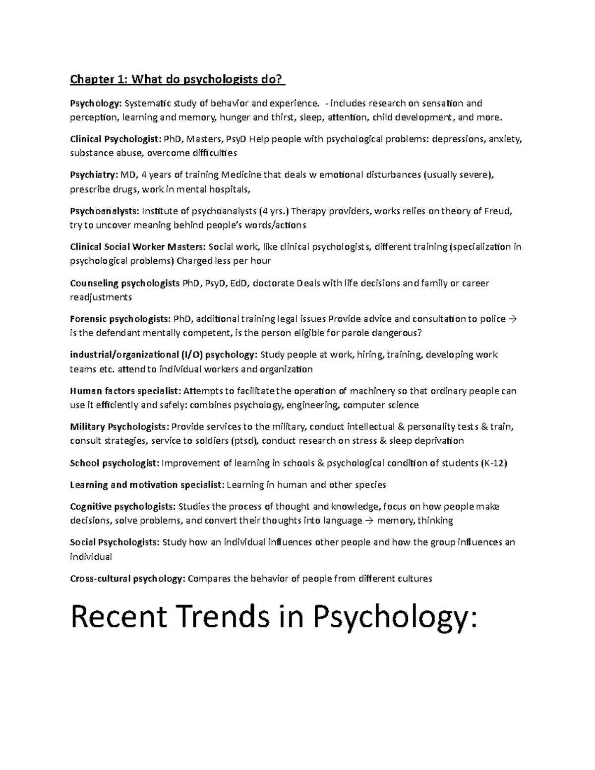 Psychology Exam 1 Lecture notes Chapters 17 and 10 Chapter 1 What