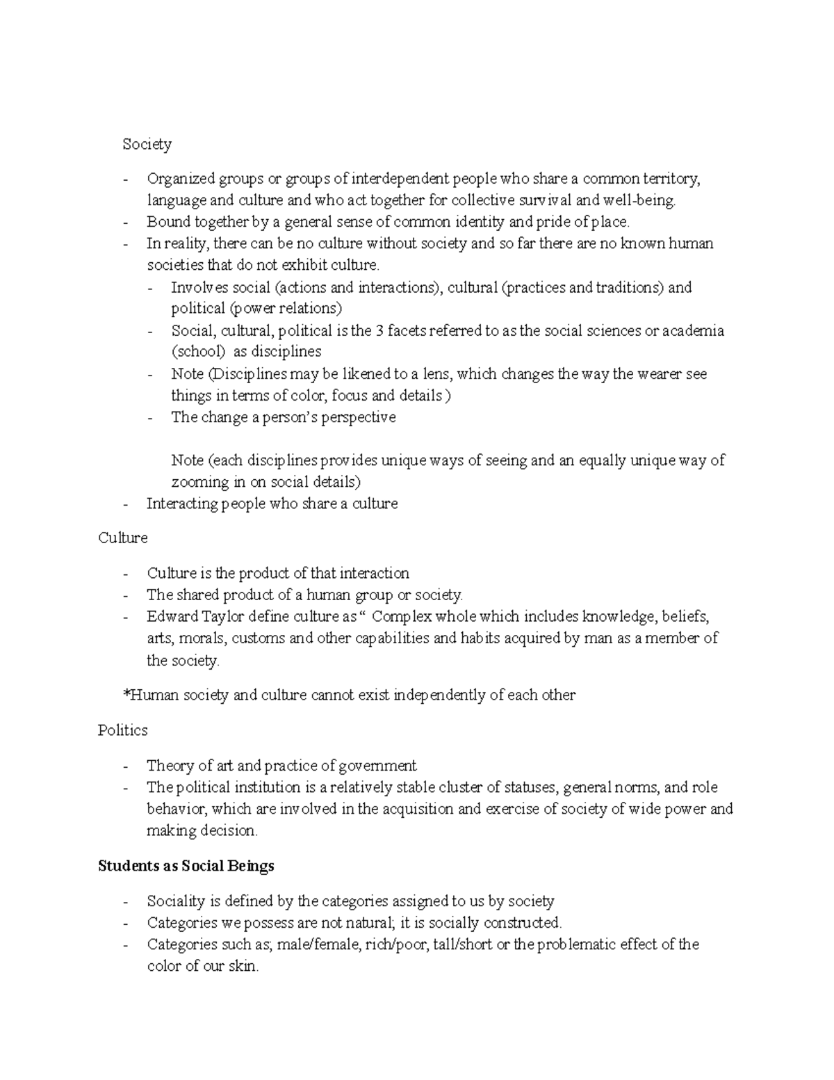 Society 1 - Lecture notes 3 - Society Organized groups or groups of ...