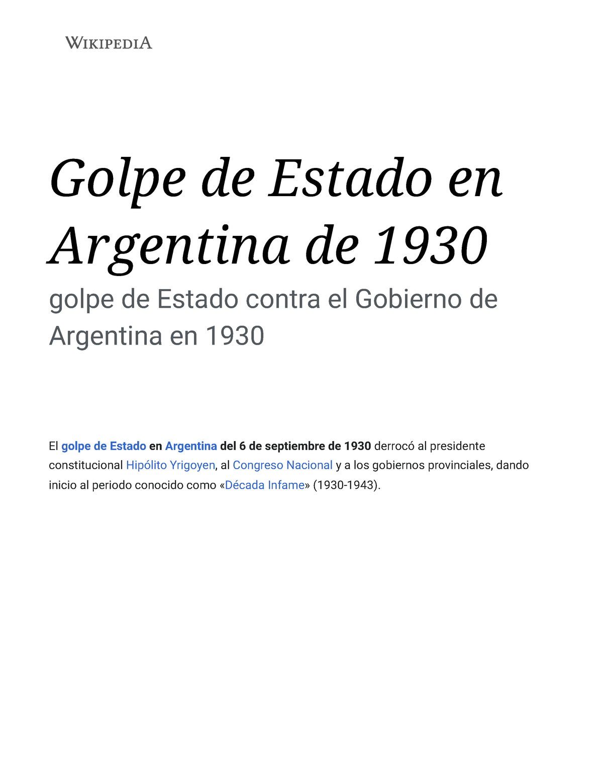 Golpe De Estado En Argentina De 1930 - Wikipedia, La Enciclopedia Libre ...