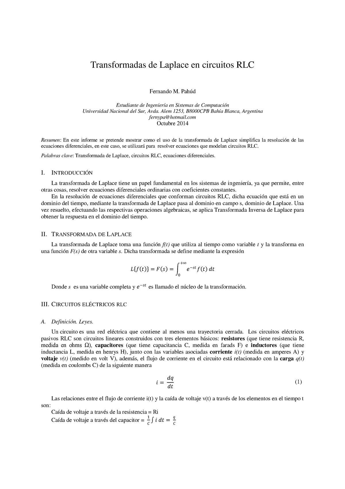 Transformadas De Laplace En Circuitos Rlc Para AplicaciÓn Transformadas De Laplace En 1485