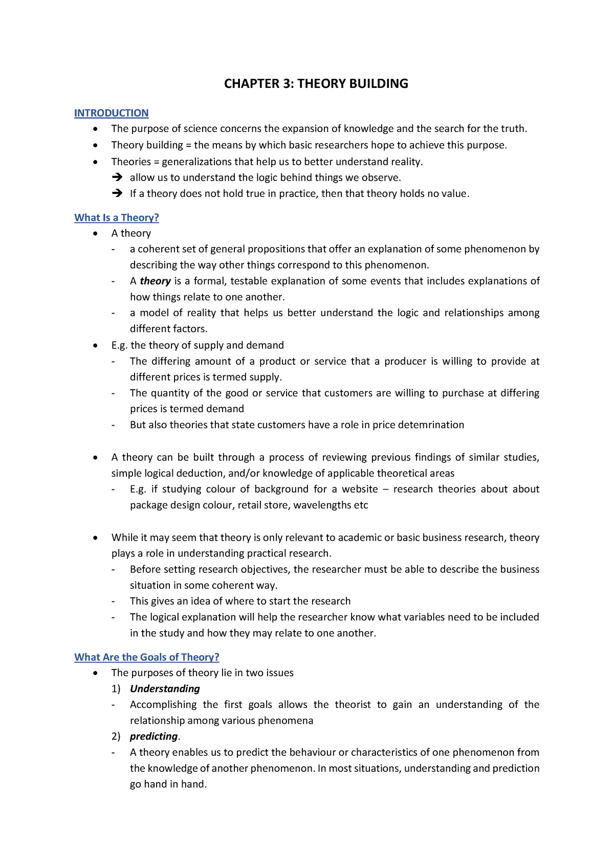 Chapter 3 Notes - CHAPTER 3: THEORY BUILDING INTRODUCTION The Purpose ...