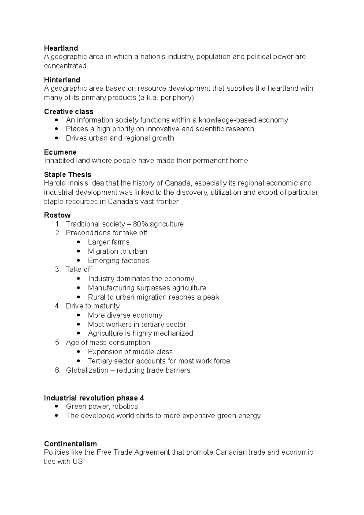 Geog162 SFU Chapter 4 5 Heartland A geographic area in which a nation’s industry, population