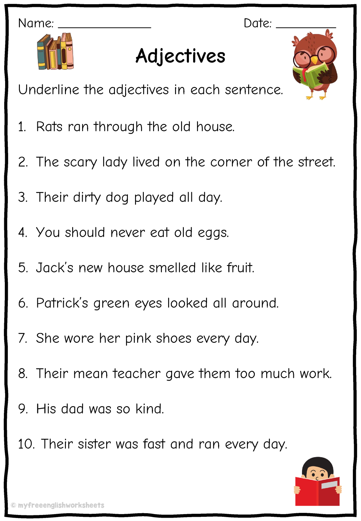 Adjectives worksheet 3 Easy - Adjectives Underline the adjectives in ...