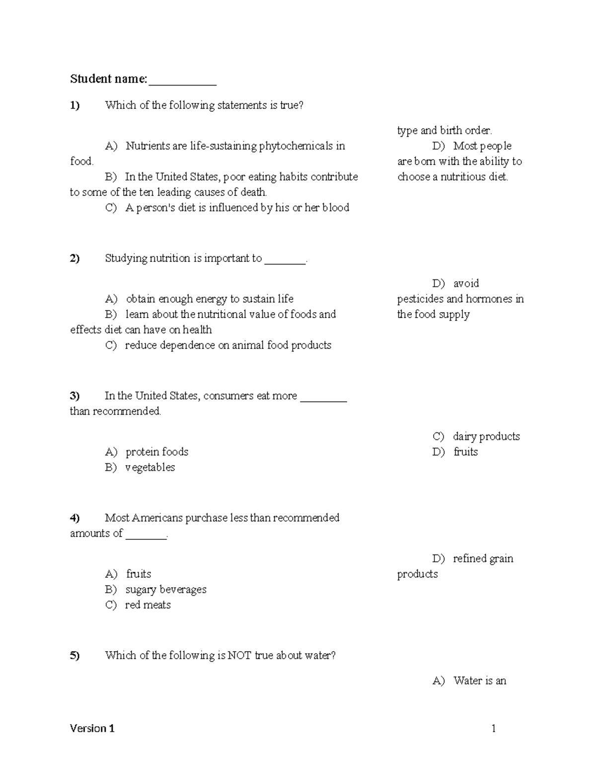 Chapter 1 Version 1 - Sf Df - Student Name:           1) Which Of The 