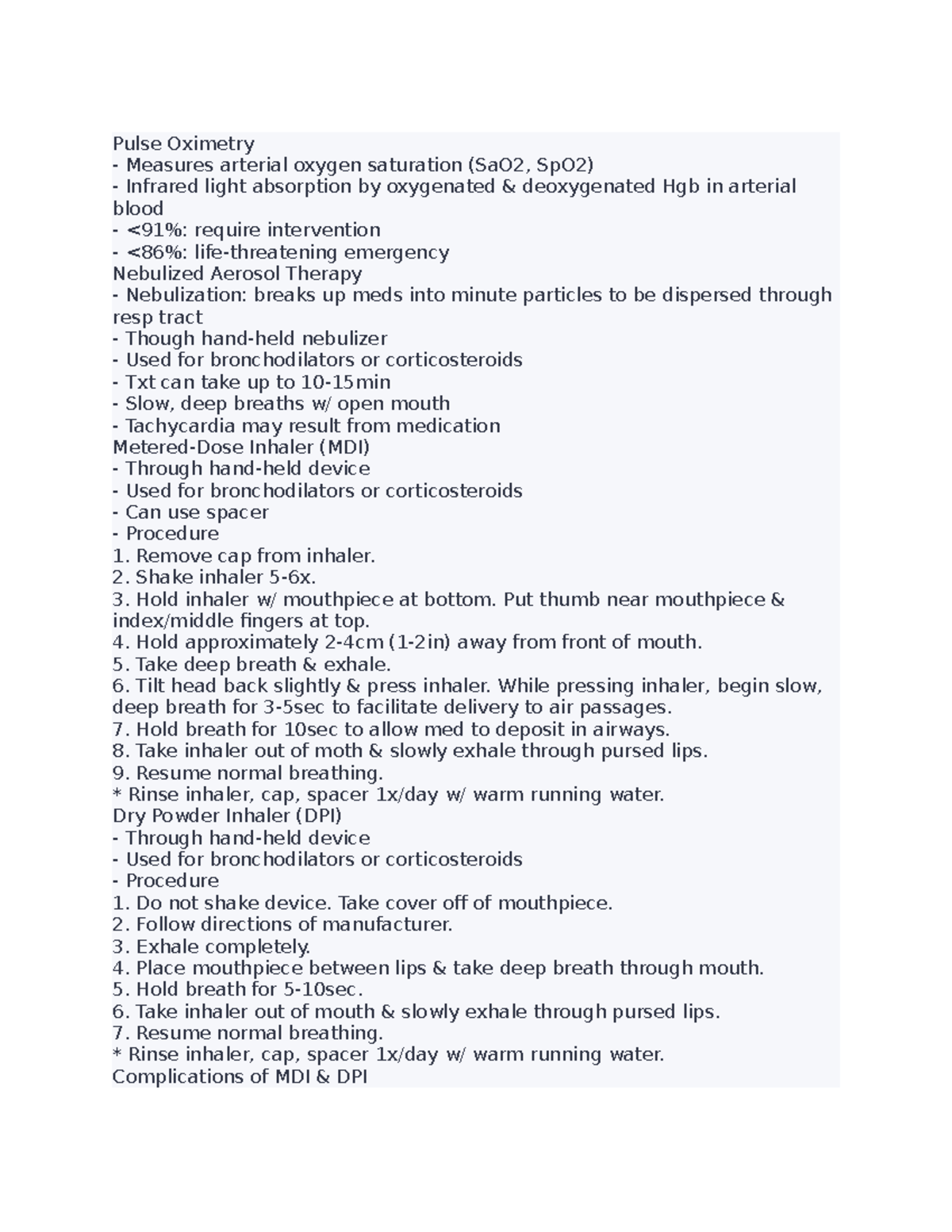 Ati-respirtory 11 - nursing concept - Pulse Oximetry Measures arterial ...