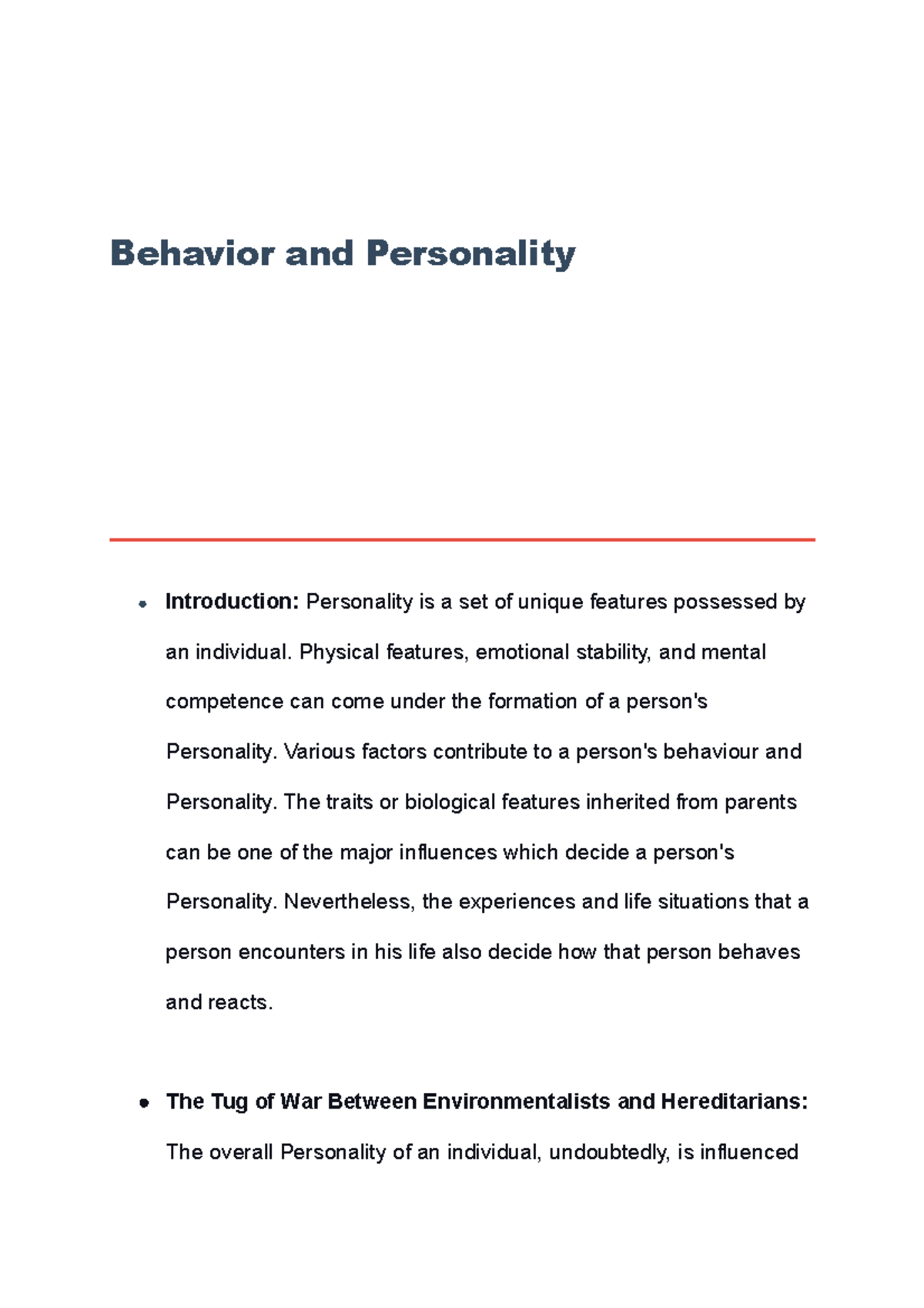 Psychology behaviour and personality - Behavior and Personality ...