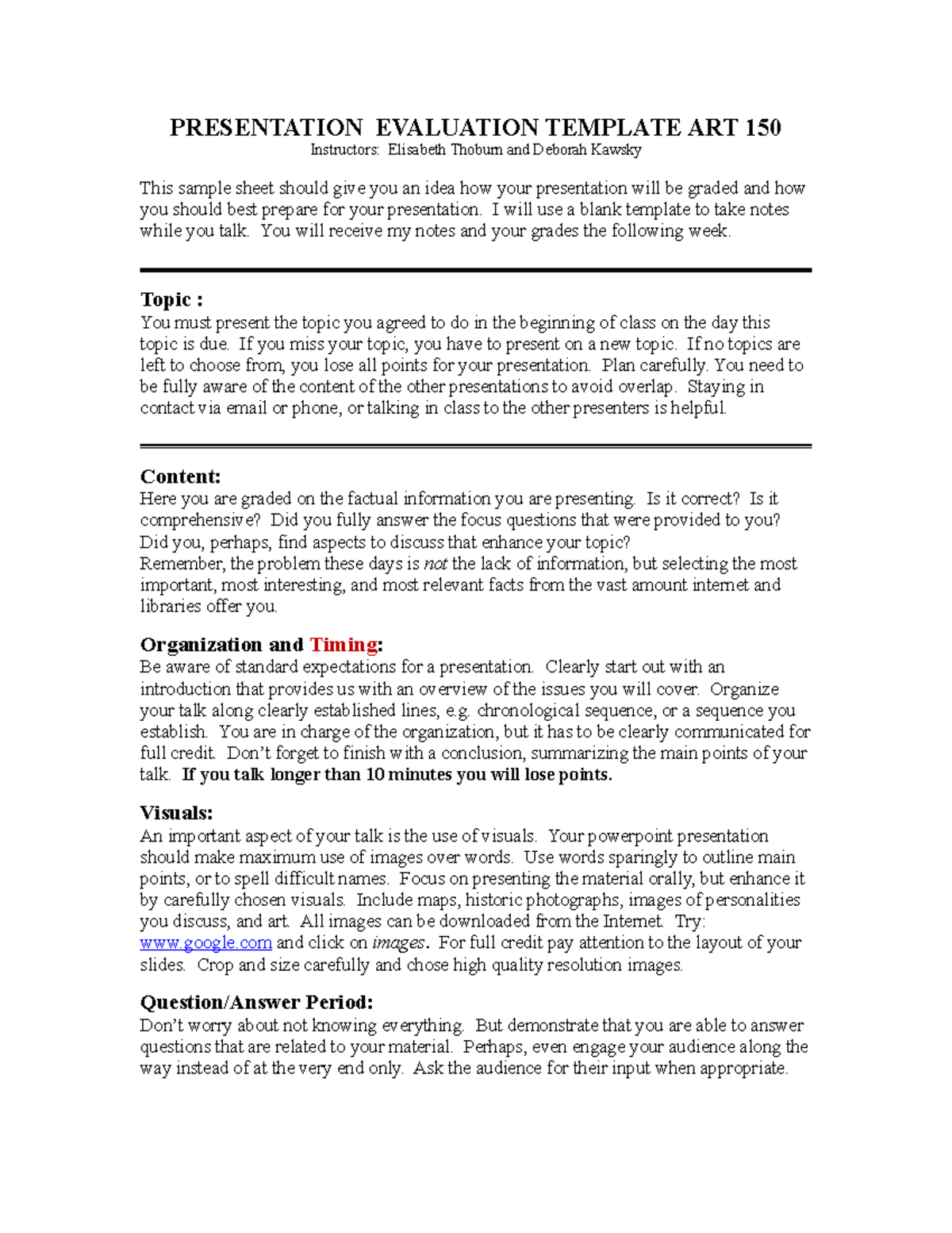 Presentation Evaluation Template Art 150 (2) PRESENTATION EVALUATION