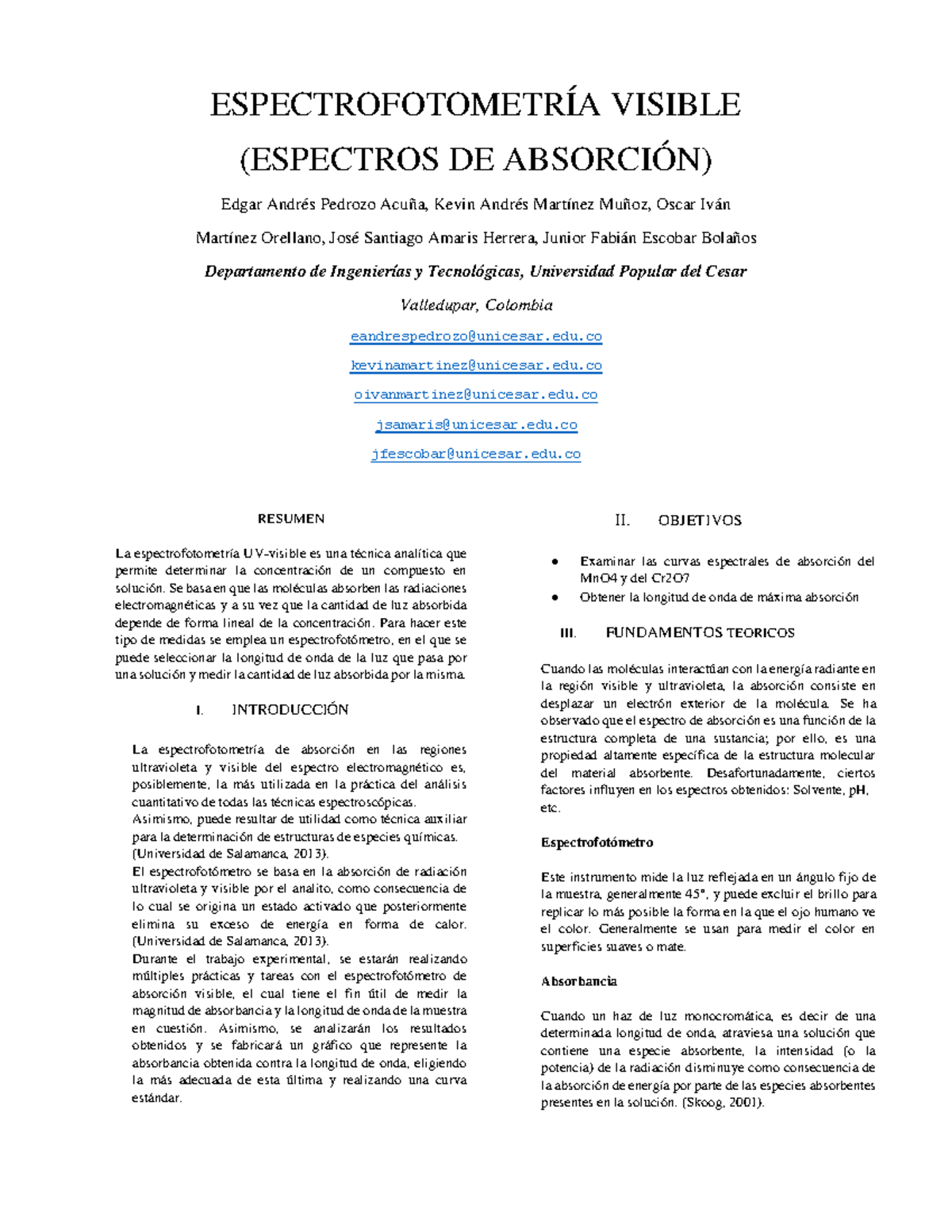 Espectrofotometria - PDF - ESPECTROFOTOMETRÍA VISIBLE (ESPECTROS DE ...