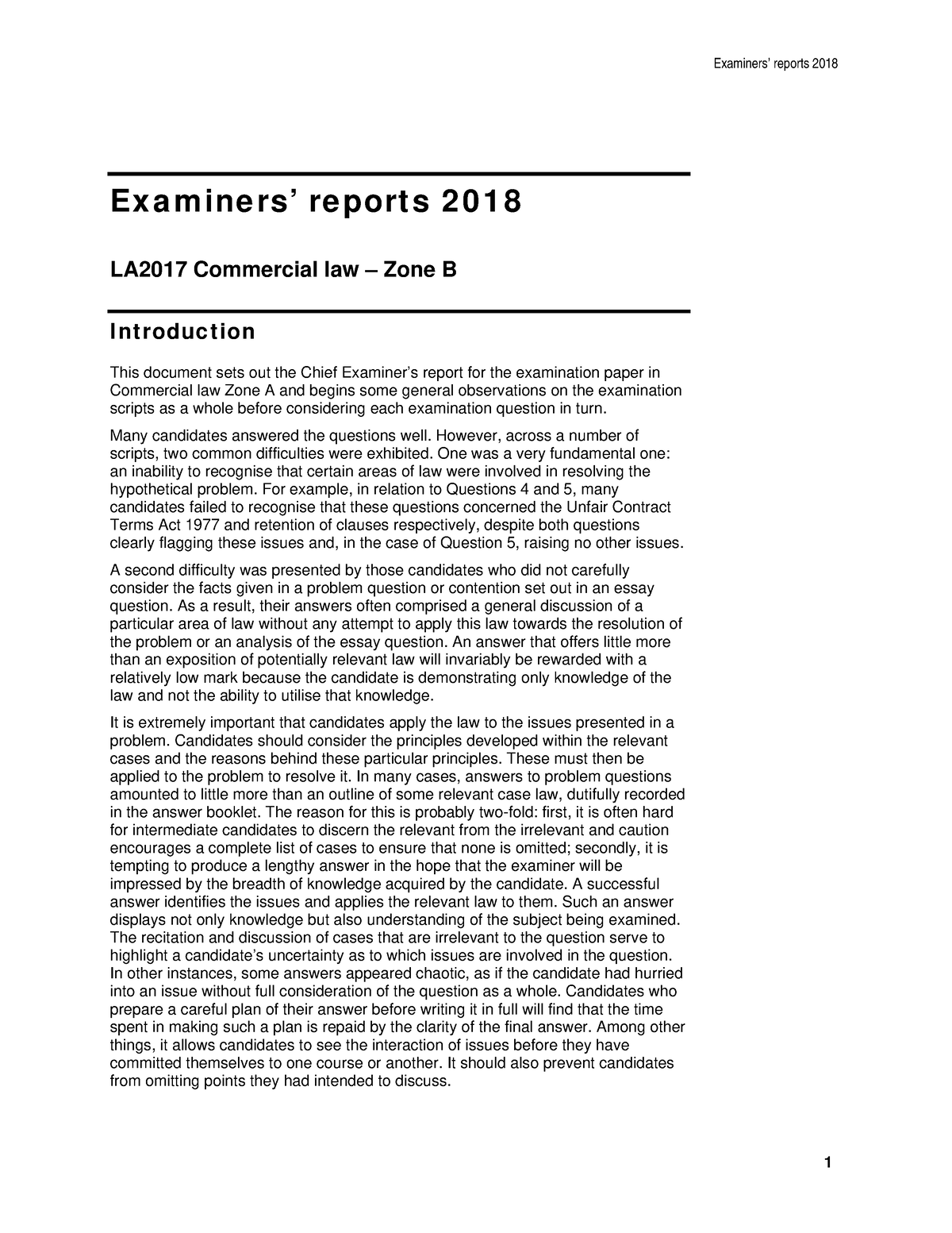 Commercial Report 2018 B - Examiners’ Reports 2018 Ex A M Ine Rs’ Re ...