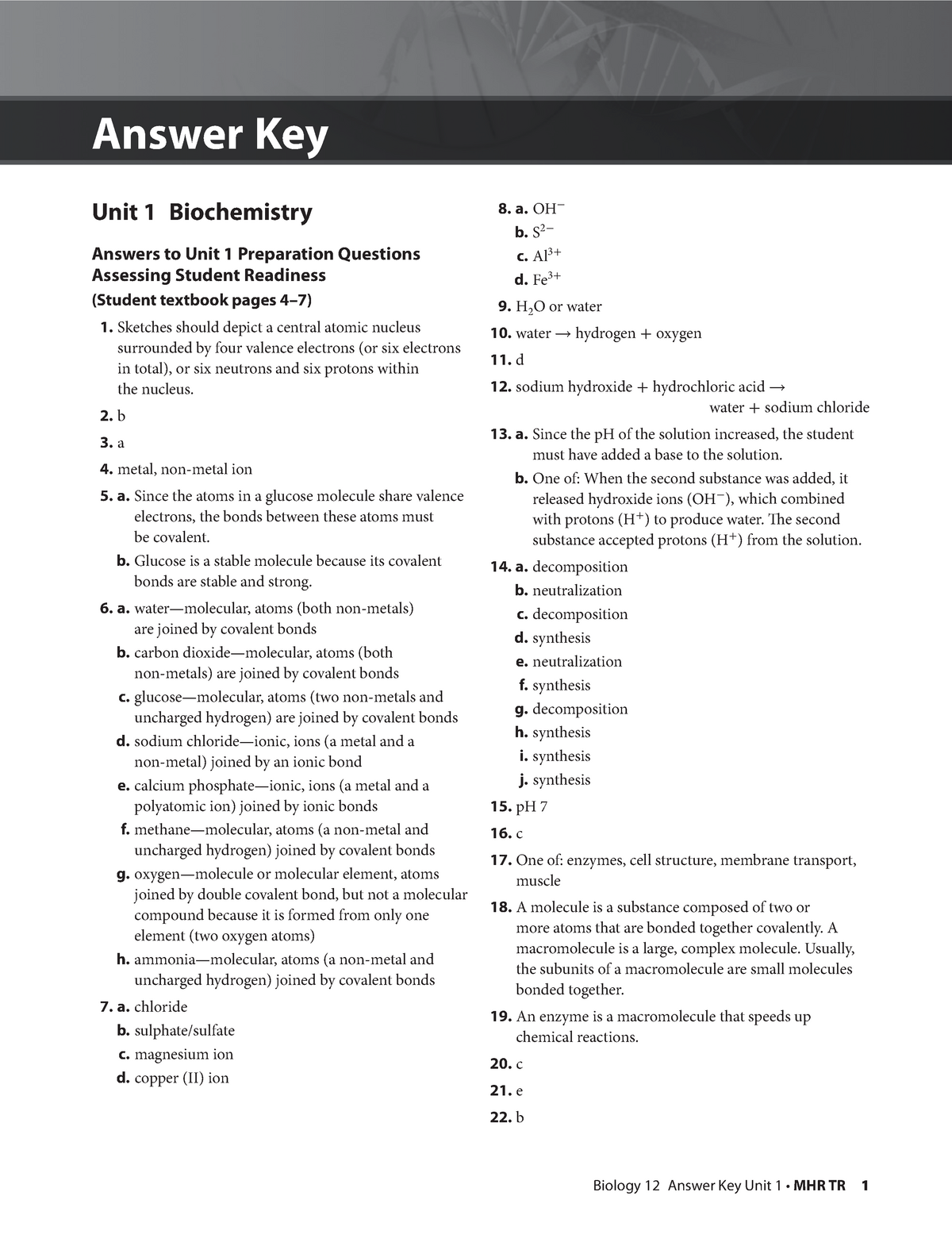 biochemistry homework answers
