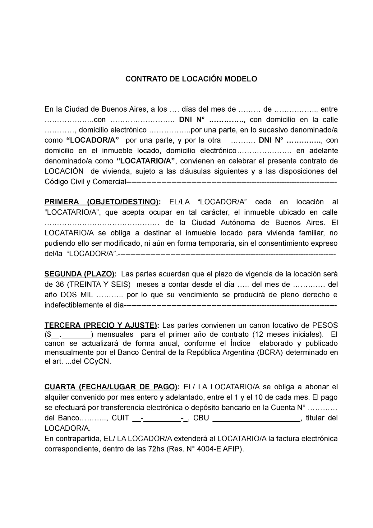 Documento Contrato Modelo 2 Contrato De LocaciÓn Modelo En La Ciudad