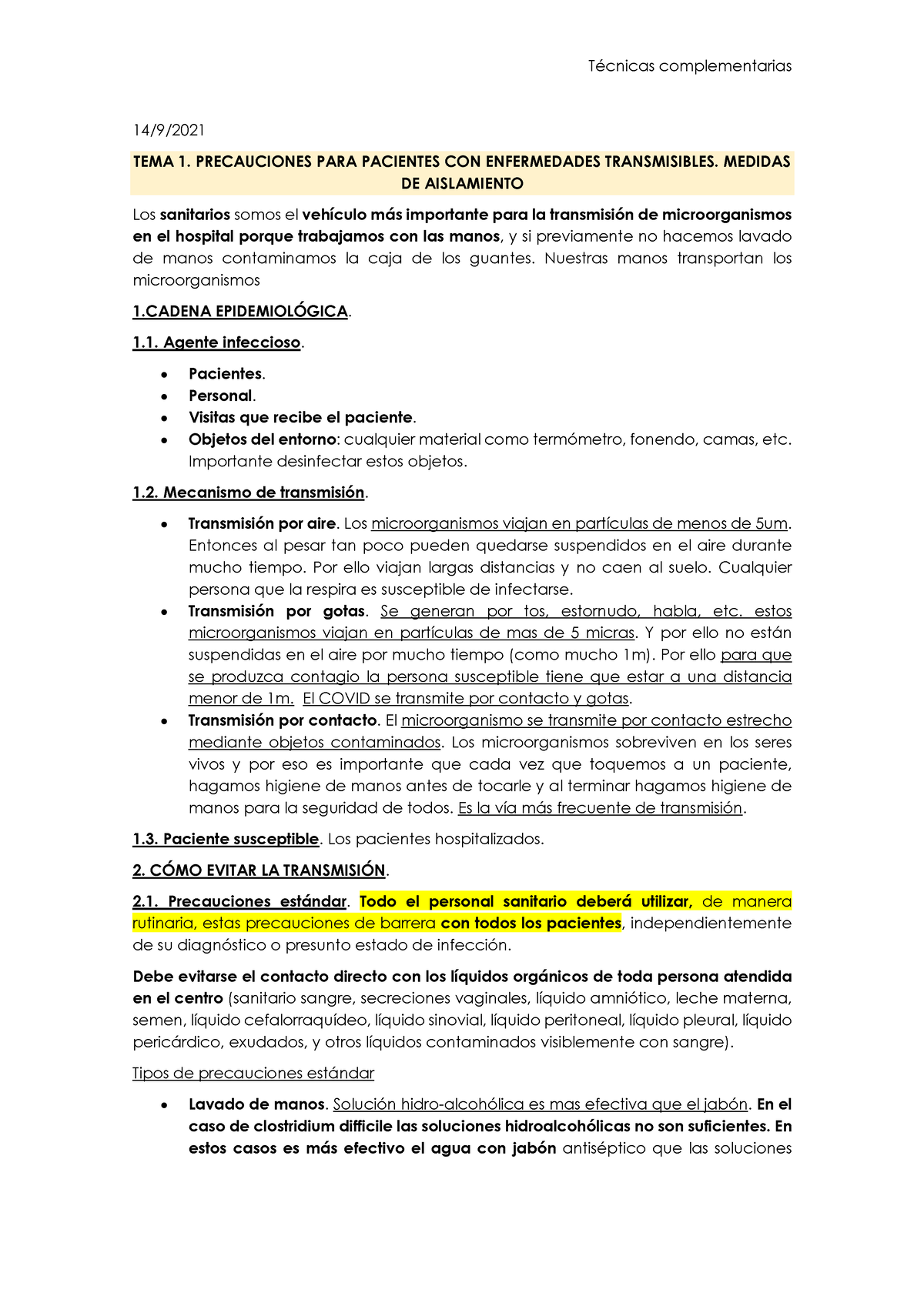 TEMA 1. Aislamientos Y Casos PRÁ Cticos - 14/9/ TEMA 1. PRECAUCIONES ...