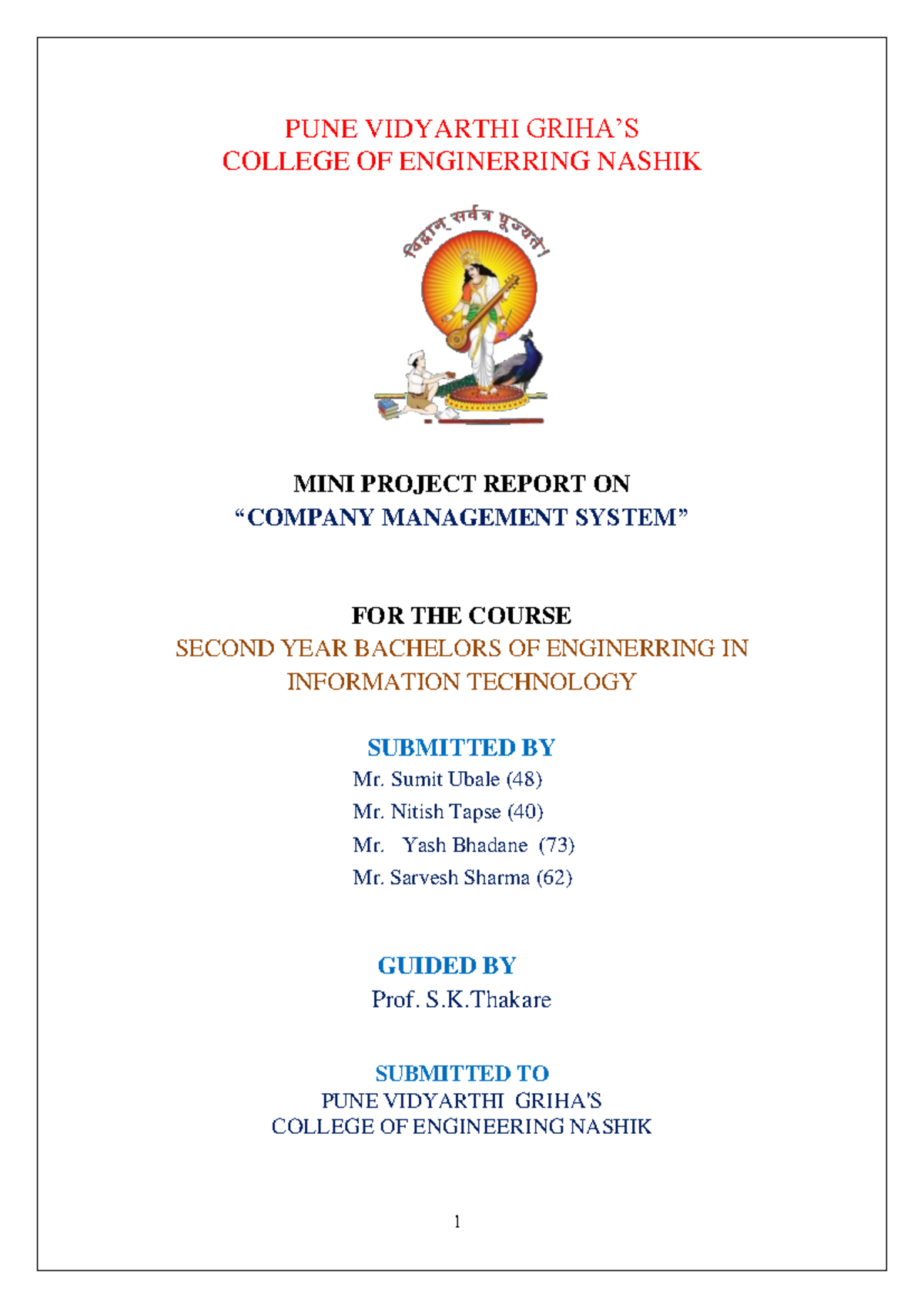 Fainal report mini project - PUNE VIDYARTHI GRIHA’S COLLEGE OF ...