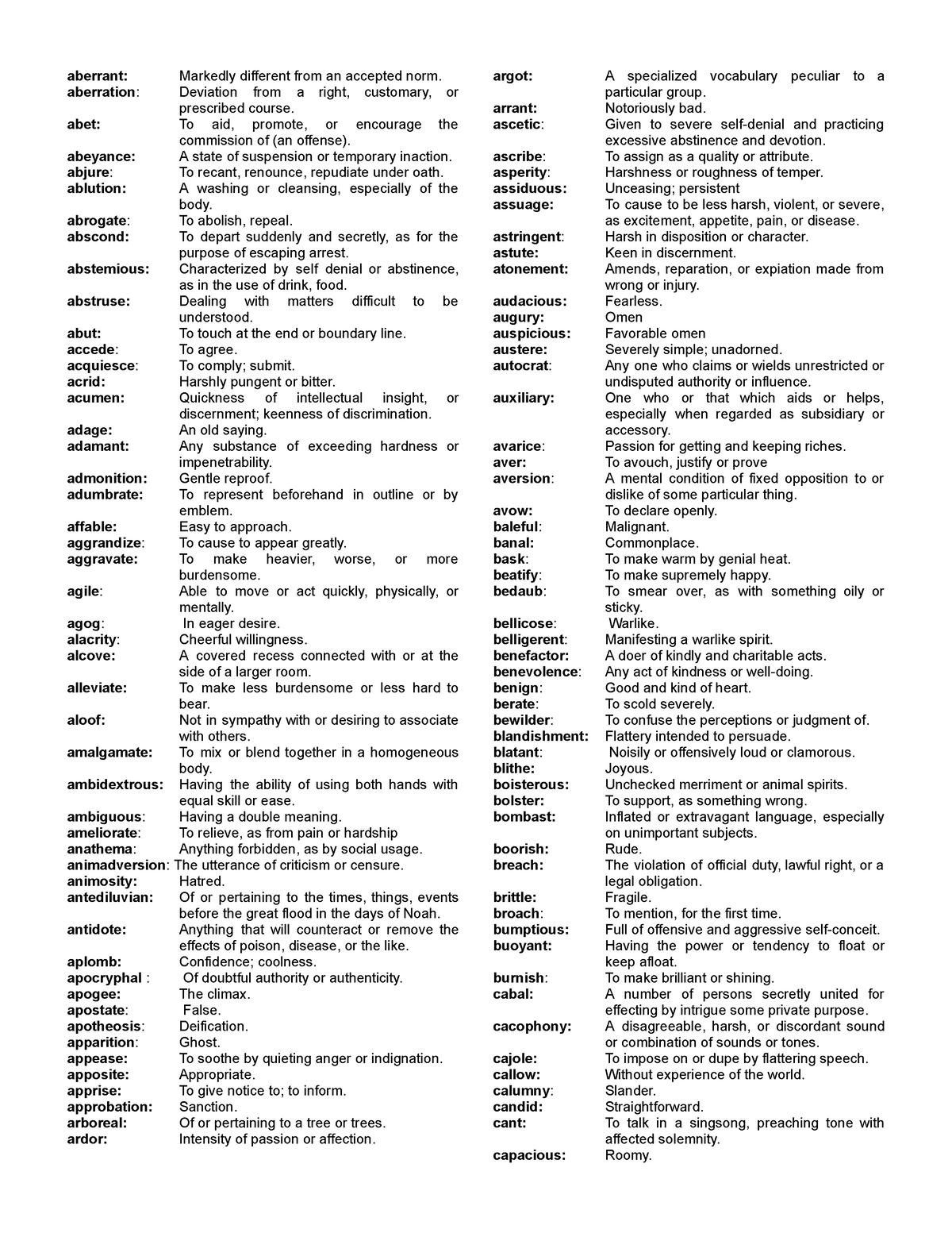 Vocab Words for CSC - aberrant: Markedly different from an accepted ...