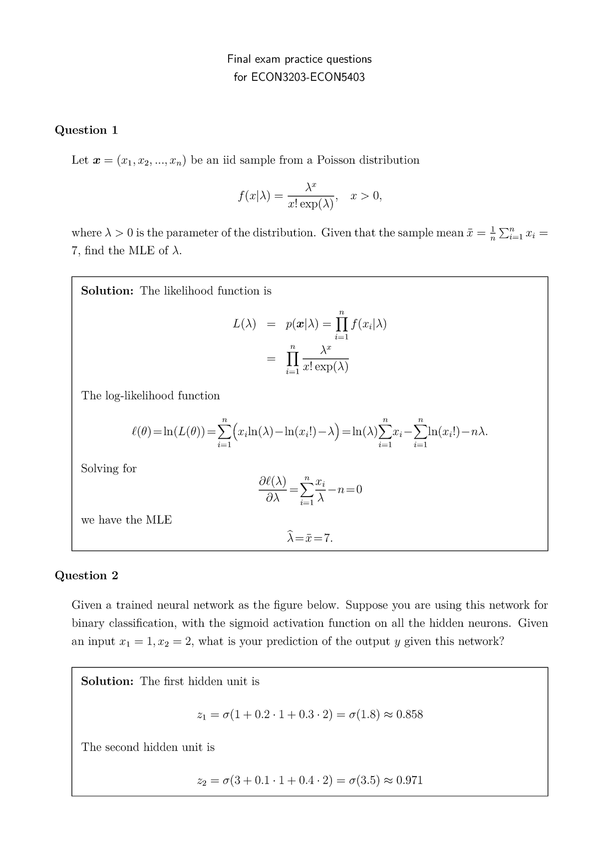 Econ3203 practice questions v2 - Final exam practice questions for ...