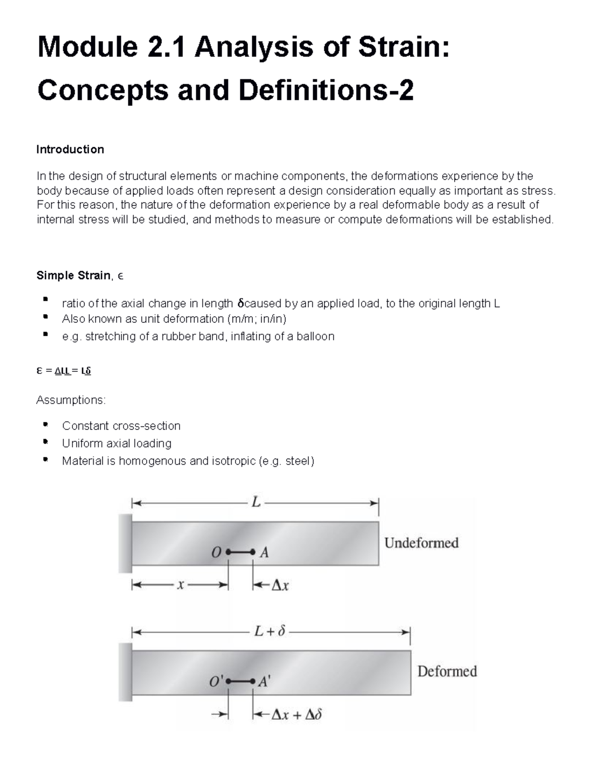 Module 2.1 Analysis of Strain Concepts and Definitions-2 CE 205 ...
