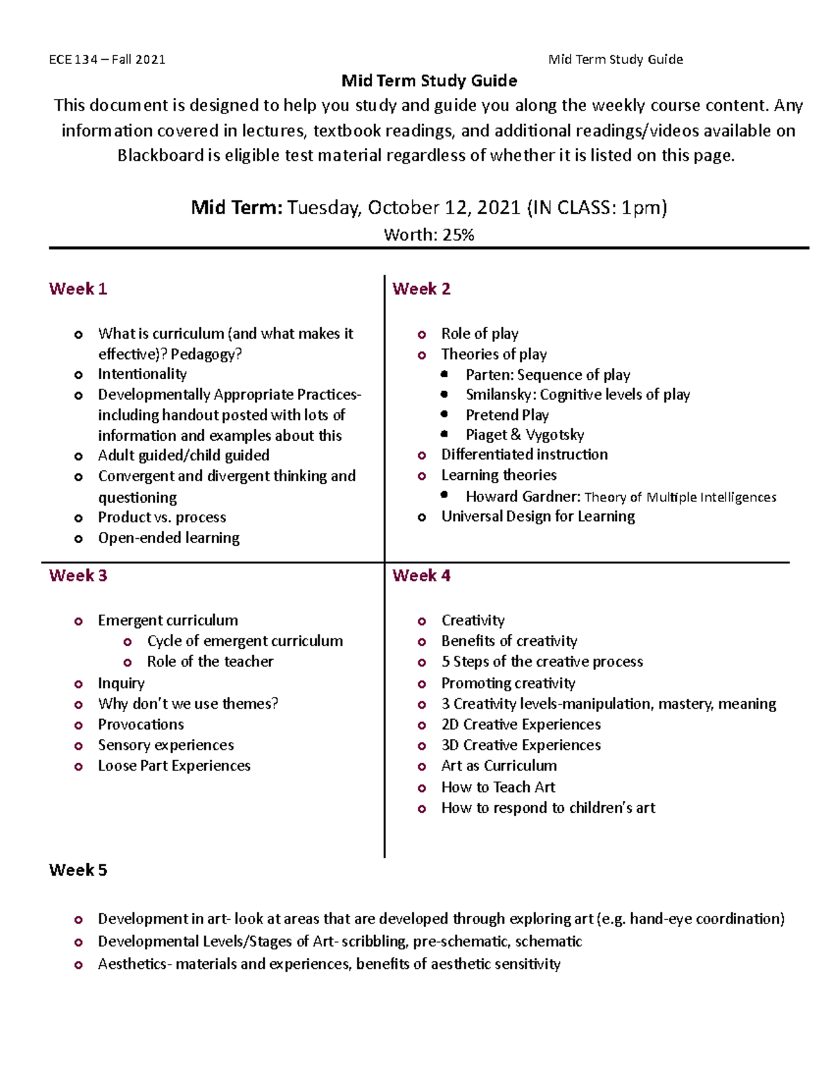 Mid Term Review curriculum and pedagogy - ECE 134 – Fall 2021 Mid Term ...