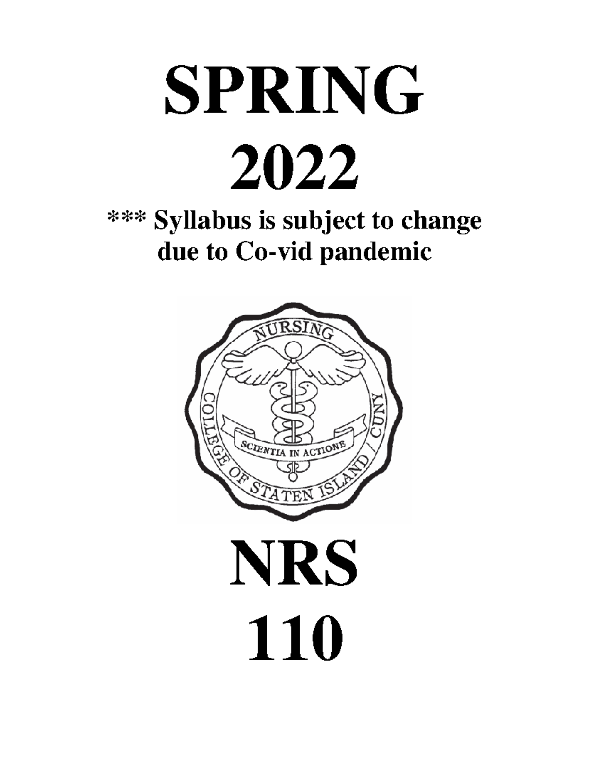 FInalized Spring 2022 NRS. 110 course outline 1212022 Draft Cover Corrected SPRING 2022