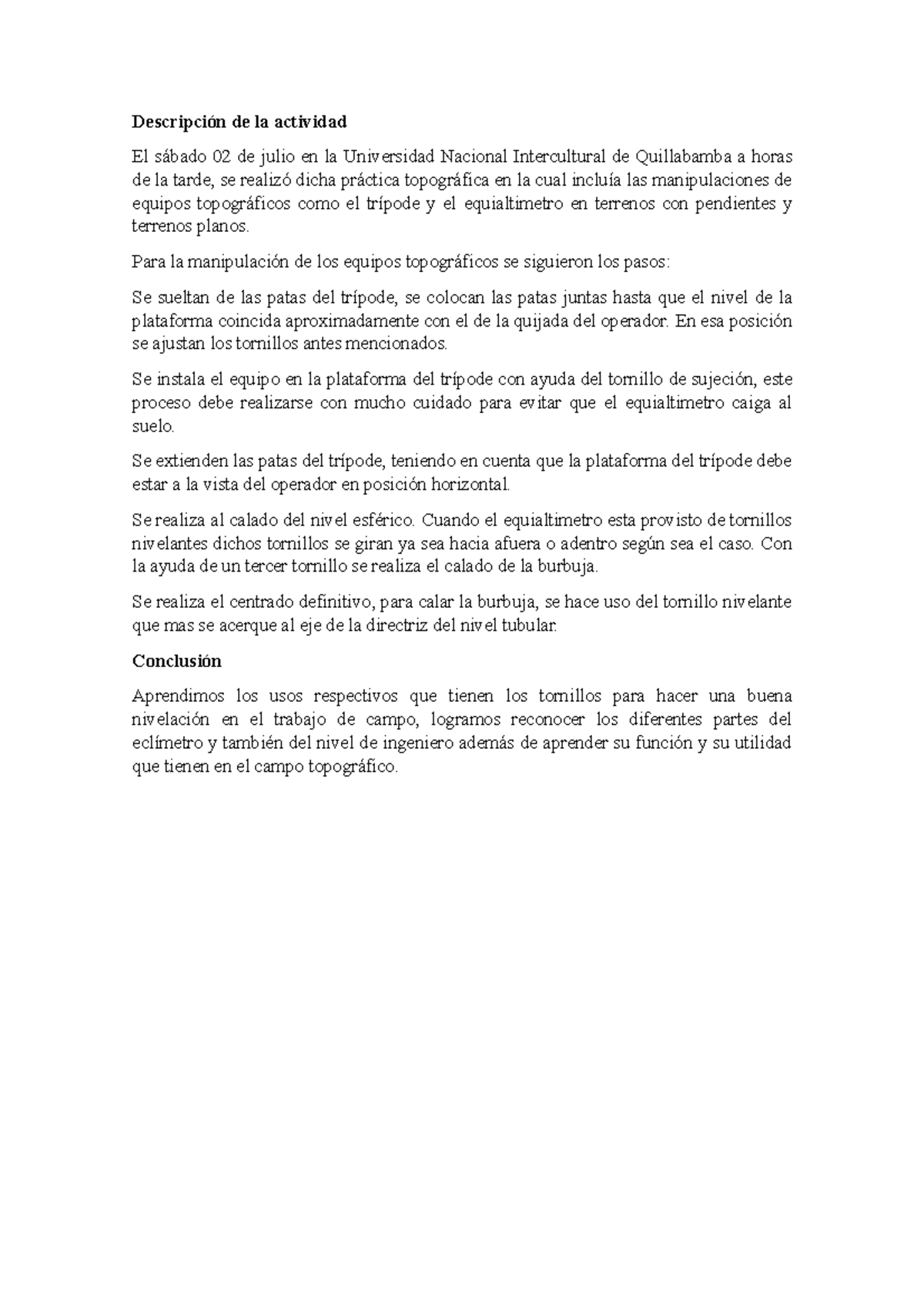 Descripción de la actividad - Descripción de la actividad El sábado 02 ...
