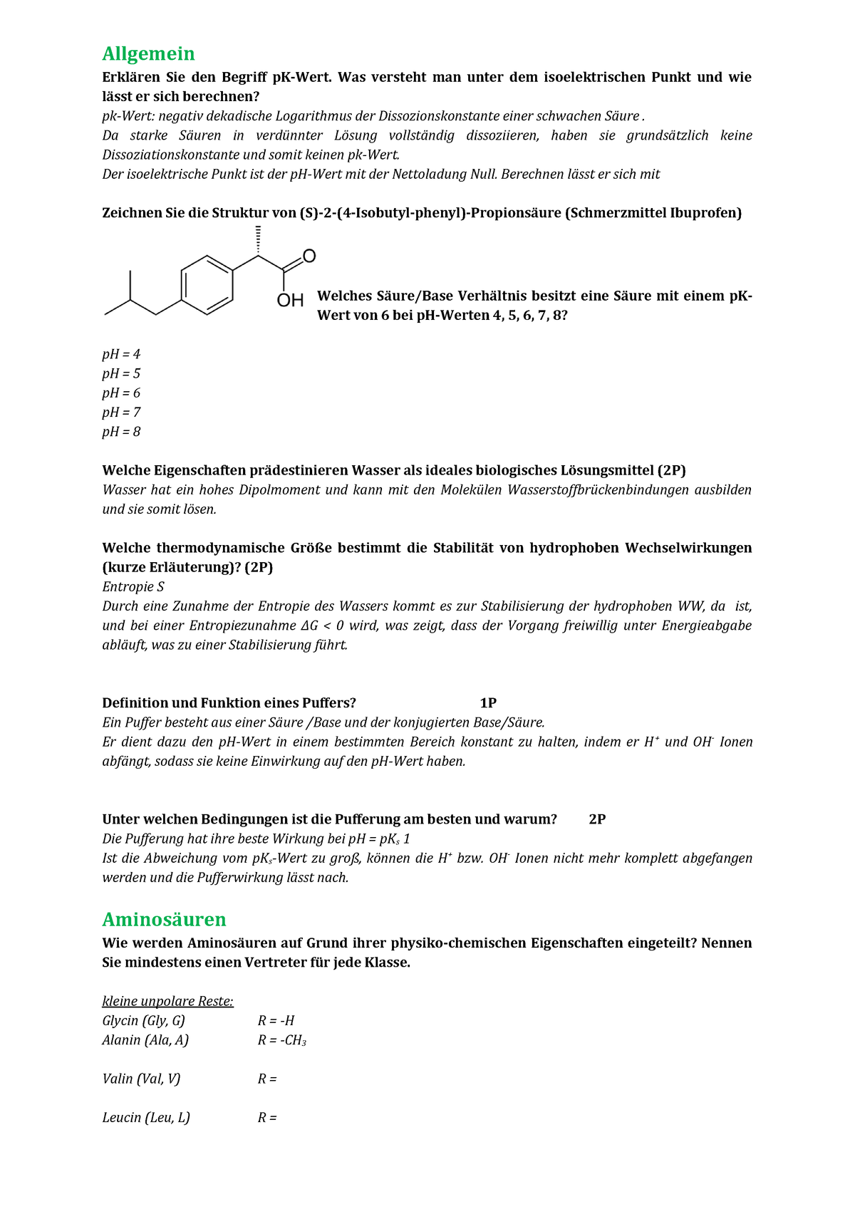 Biochemie Klausurvorbereitung und Altklausurfragen - - THM ...