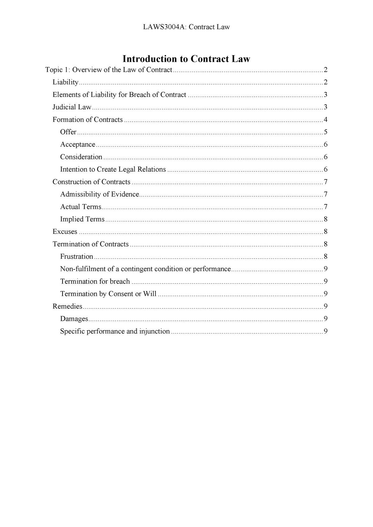 Contracts - Part A - Lecture Notes - Law - LAWS3004A: Contract Law ...