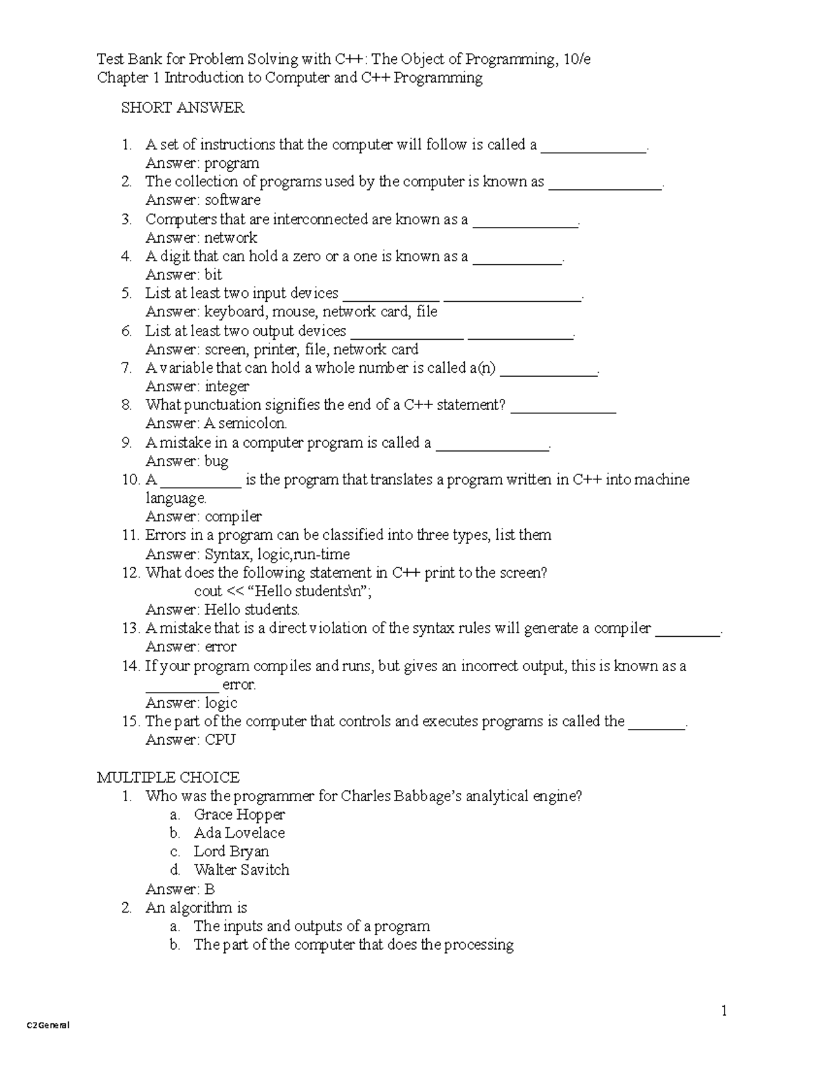 Test Knowledge Of Cos1511 Chapter 1 Introduction To Computer And C Programming Short Answer Test Knowledge Of Cos1511 Chapter 1 Introduction To Computer And C Programming Short Answer