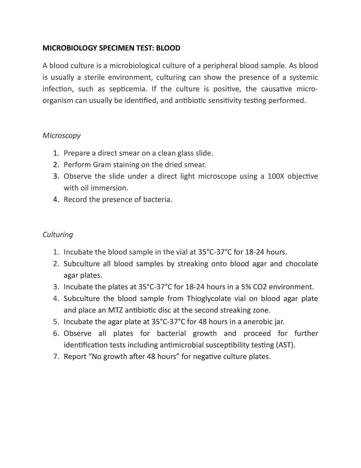 Practical 4 HDB30503 Blood-F2023 - MICROBIOLOGY SPECIMEN TEST: BLOOD A ...