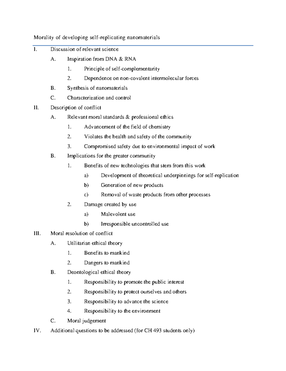 Example Outline - Summary Biomedical Ethics - W - Morality of ...
